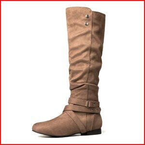 Knee High Flat Boots with Side Zipper Warm Suede Winter Snow Boots